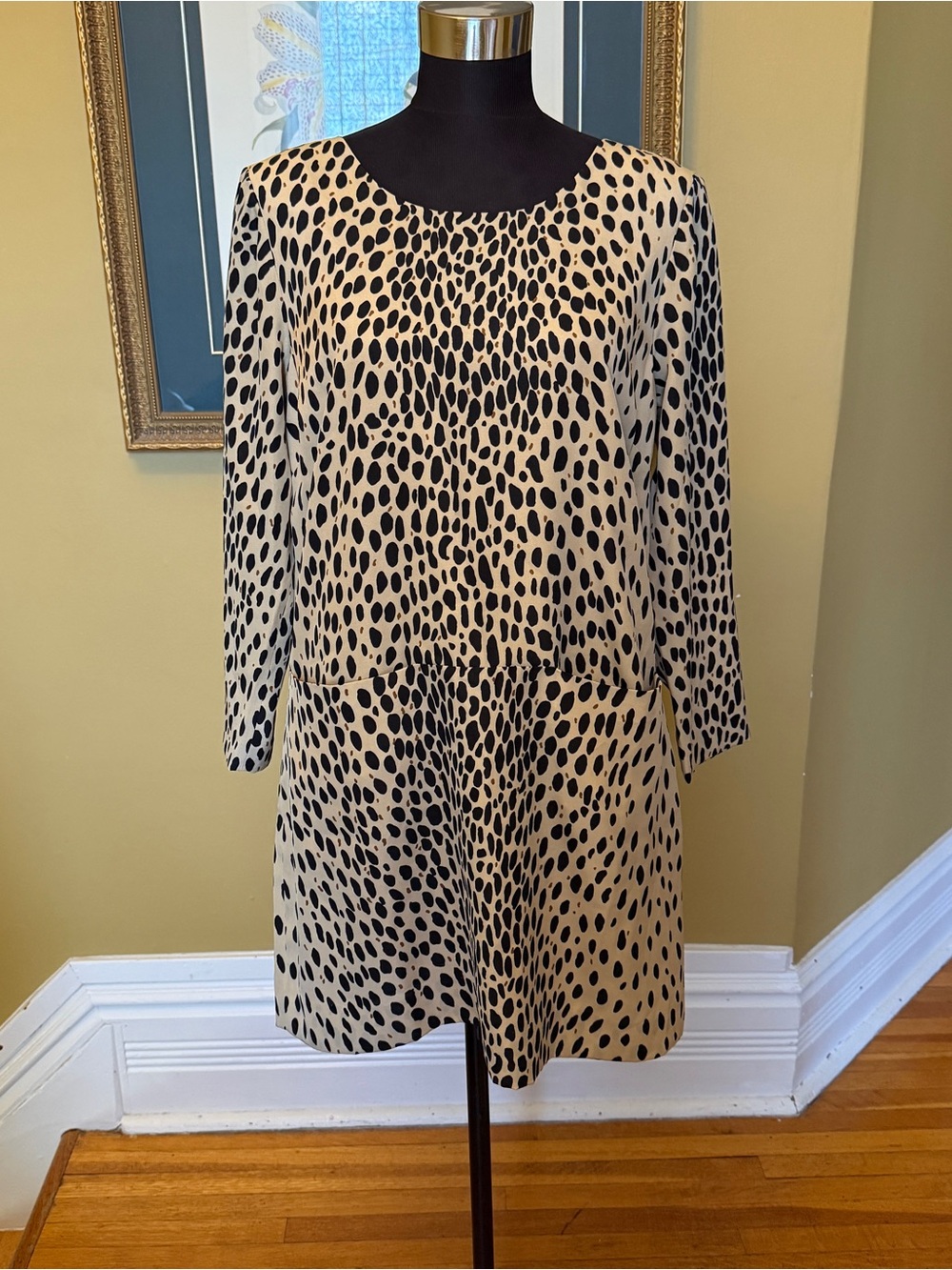J. Crew Beige and Black Long Sleeve Animal Print Dress